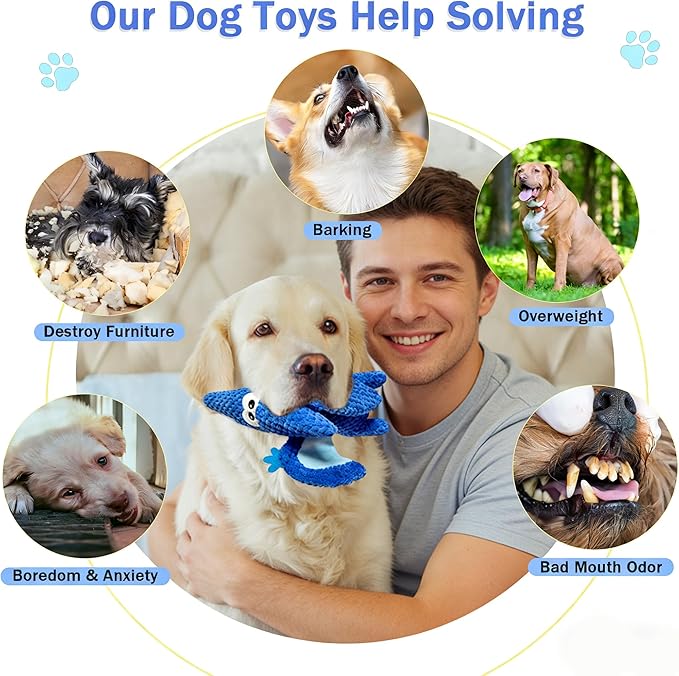 LWBMG Squeaky Dog Toys Plush Dog Toy with Crinkle Paper Dinosaur Dog Toy Stuffed Animals Chew Toy Plush Squeaky Dog Birthday Toys for Small Medium Large Dogs Green Blue