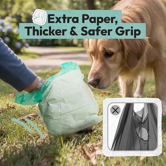 2-Ply Dog Poop Bags, Leak-Proof Dog Waste Bags with Easy-Tie Handles, Durable Poop Bags for Dogs to Stop Yucky Leaks & Mess, Unscented, 100 Count