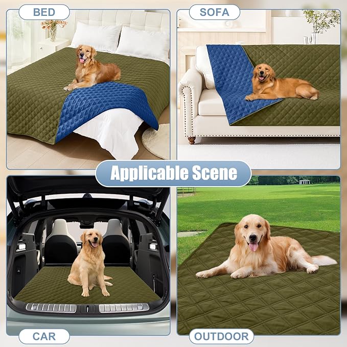 Smiry Waterproof Dog Bed Cover Pet Blanket, Soft Washable Dog Blanket for Furniture Bed Couch Sofa Reversible, Checkered (30"x53", Green/Navy)