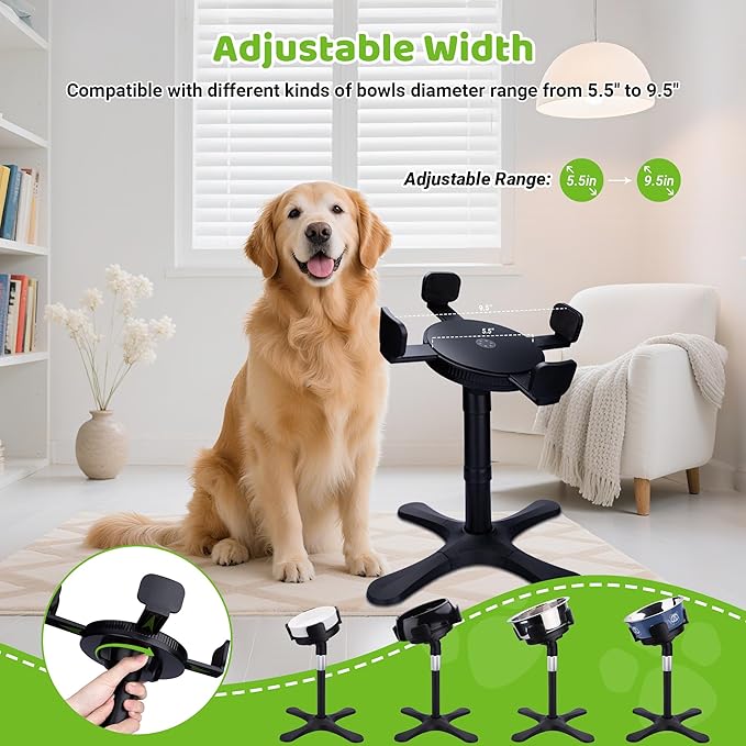 Dog Bowls Elevated Adjustable Stand, Raised Bowl with 3 Heights & Tilted Feeding Stand, Compatible with Various Bowls, for Medium & Large Breeds (2 Pack) Black