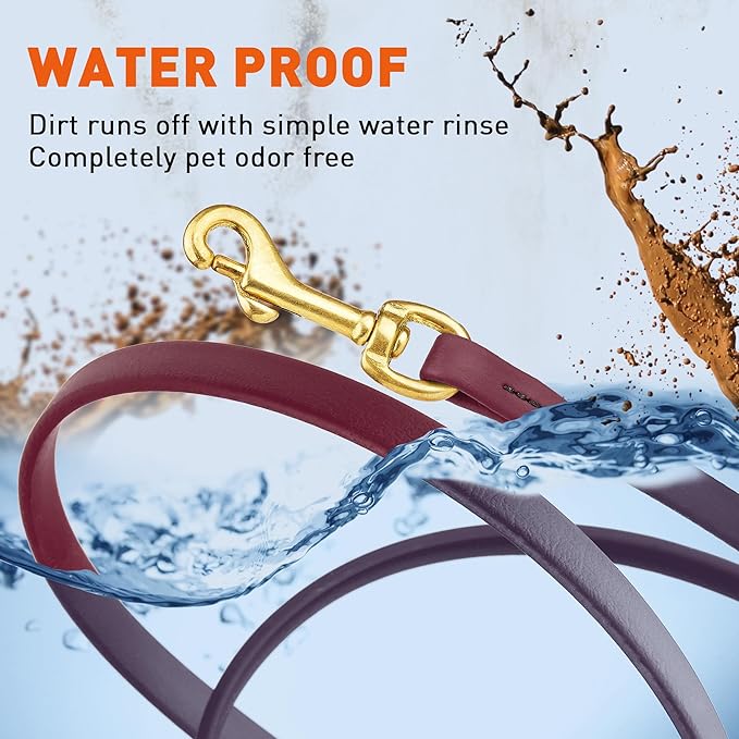 Viper Biothane K9 Working Dog Leash Waterproof Lead for Tracking Training Schutzhund Odor-Proof Long Line with Solid Brass Snap for Puppy Medium and Large Dogs, 33ft Merlot Burgundy