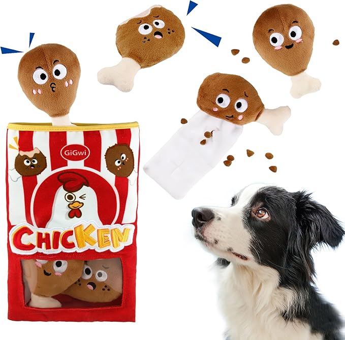 Gigwi Interactive Squeaky Dog Toys, Hide and Seek Dog Toys for Boredom and Stimulating, Funny Crinkle Dog Toy Set Bucket, 2-in-1 Dog Puzzle Toys for All Breeds of Dogs IQ Training