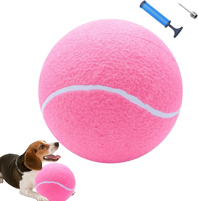 Giant 9.5" Dog Toy Ball - Oversize Interactive Puzzle Toy with 1*Ball Pump + 1*Needle for Small, Medium, Large Dogs (Pink)