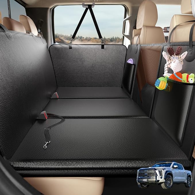 AIREDOULER Truck Dog Seat Cover Back Seat, Hard Bottom Dog Hammock for Car 1.2" Comfort Soft Foam, Waterproof XL Large Pet Extender Bed Supports 560lbs, Durable Platform Protector Full Size Crew Cab