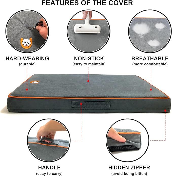 Hard-Wearing Orthopedic Dog Bed for Crate, 29x18 Inch, Made of Memory and HR Foam, Two-Sided Use, Providing Soft and Relatively Hard Support, with an Extra Inner Waterproof Protector (Gray)