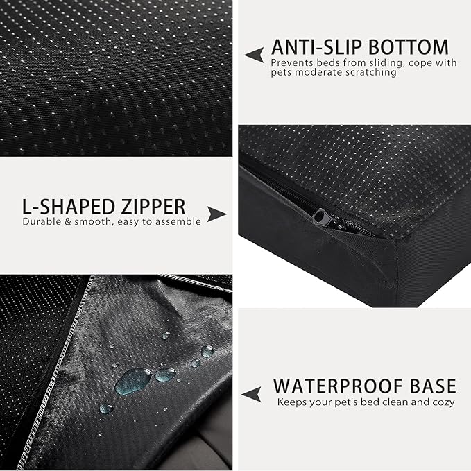 Dog Crate Bed Waterproof Deluxe Plush Dog Beds with Removable Washable Cover Anti-Slip Bottom Pet Sleeping Mattress for Large, Medium, Jumbo, Small Dogs, 29 x 18 inch, Black