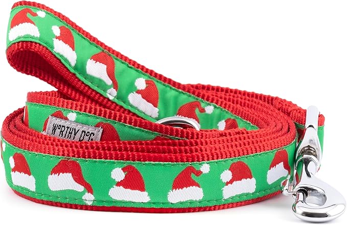 THE WORTHY DOG Adjustable Holiday Dog Collar for Medium Dogs, Durable Nylon Webbing, Quick Release Buckle, Rudy Reindeer Christmas Pattern, Red, Medium