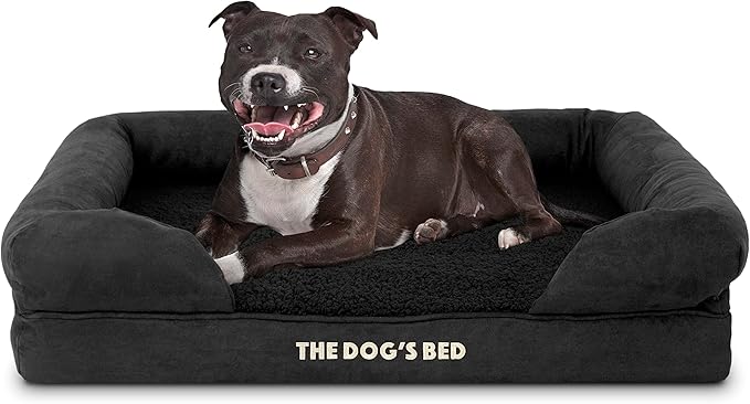 The Dog’s Bed Orthopedic Memory Foam Dog Bed with Bolsters, Plush Fabric, Black Plush, Medium