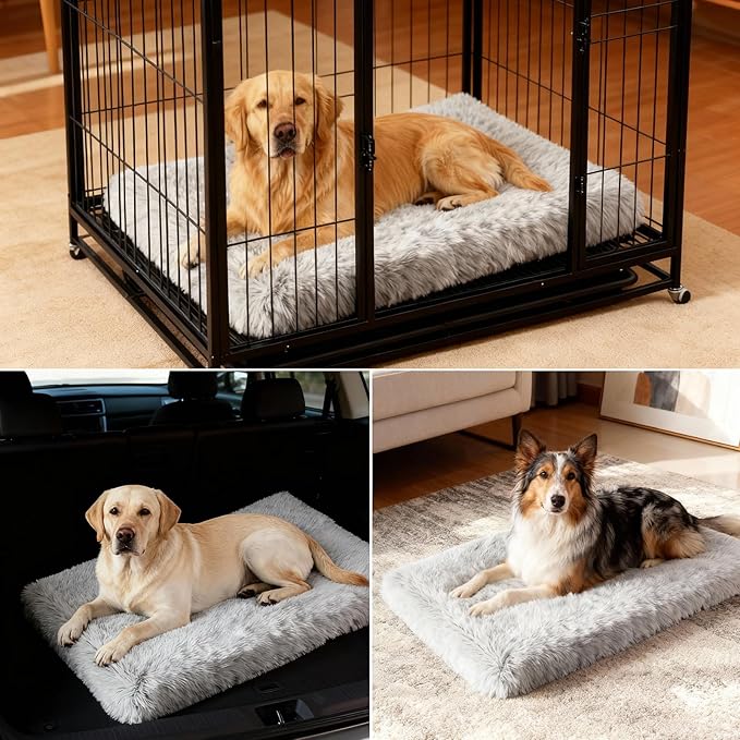 Orthopedic Dog Bed for Medium Dogs, Dual-Layer Memory & Egg-Crate Foam, Washable Warm Winter Plush Cover, Waterproof Liner, Non-Slip Bottom, Crate/Kennel Pad, 35 x 22 Inch, Gray