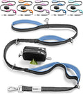 No Pull Dog Leash for Large Dogs – 6ft Highly Reflective Bungee, Heavy Duty Leash for Large Dogs, 4 Padded Handles, Strong Carabiner Clip & Rings, Includes Poop Bag Holder & Treat Pouch (Purple-Blue)
