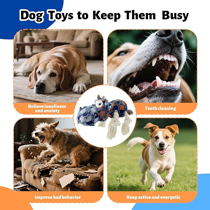 Squeaky Dog Toys for Aggressive Chewers, Dog Plush Chew Toy, Stuffed Animals Dog Toys for Small Medium Large Dogs to Keep Them Busy Puppy Teething Toys