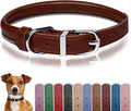 OOPSDOGGY Rolled Leather Dog Collar Reflective Roll Collars for Small Medium Large Dogs Puppy (Cognac, XXS, 7''- 9'')
