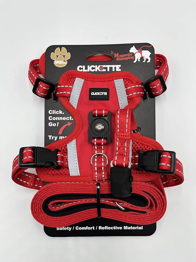Clickette™ Magnetic Locking Harness and Leash (Red, Small)