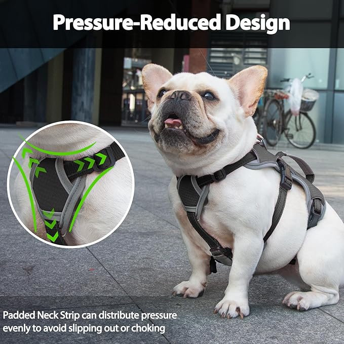 Huntboo Escape Proof Dog Harness, Escape Artist Harness, Reflective Dog Harness with Handle, Durable,Adjustable Vest for Small Medium Large Dogs Walking, Training, and Running Gear(Black, XL)