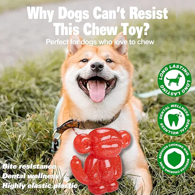 Monkey Dog Chew Toy, Indestructible Dog Rubber Toy for Medium & Large Dogs, Tough No Stuffing Puzzle Toy, Anxiety Relief & Dental Care, Interactive Cognitive Toy, 4.92inch (RED)