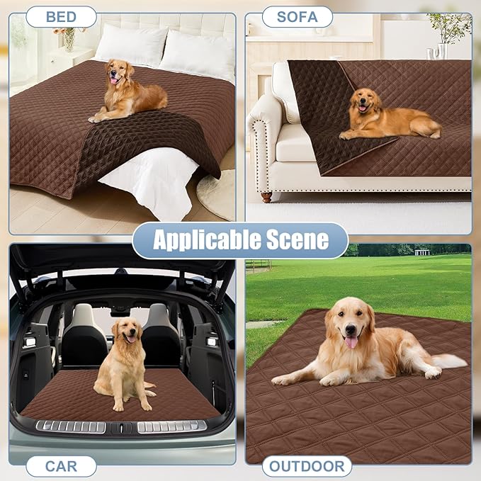 Smiry Waterproof Dog Bed Cover Pet Blanket, Soft Washable Dog Blanket for Furniture Bed Couch Sofa Reversible, Checkered (82"x102", Brown/Chocolate)