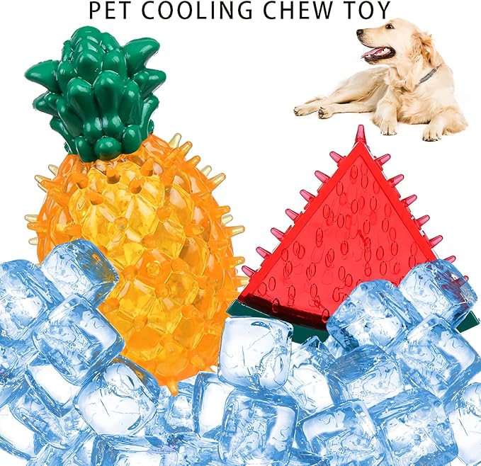 HomeSoGood 2pcs Dog Cooling Chew Toys, Summer Ice Interactive Dogs Toys, Watermelon Pineapple Shape Teething Toys