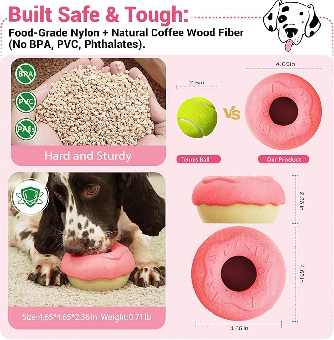 Dog Toys for Aggressive Chewers, Dog Enrichment Toys, Anxiety Relief for Dogs Toy, Indestructible Frozen Treat Toy for Large Dogs Peanut Butter Frozen Treats Reduces Anxiety, Donut