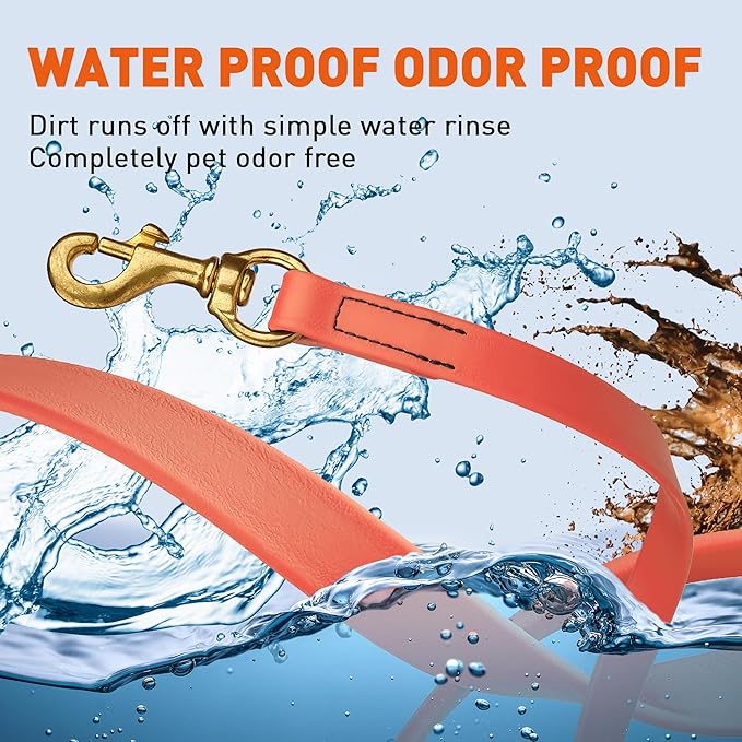 Viper Biothane K9 Working Dog Leash Waterproof Lead for Tracking Training Schutzhund Odor-Proof Long Line with Solid Brass Snap for Puppy Medium and Large Dogs, 15ft Coral