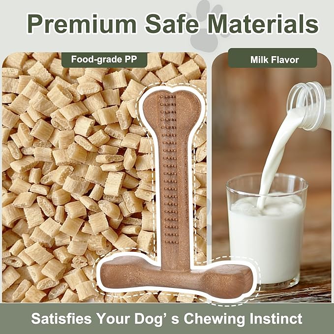 Dog Chew Toy for Aggressive Chewers T-Shaped Tough Dog Bone Toys for Small Medium Large Breed to Keep Them Busy (Medium/Large-Under 60LBS, Milk Flavored)