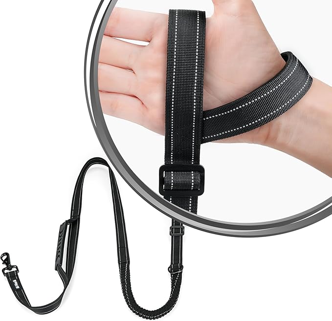 Hands-Free Dog Leash, Heavy Duty No-Pull Training Leash w/Anti-Tangle Comfortable Padded Double Handle for Medium Large Dogs Black 5FT