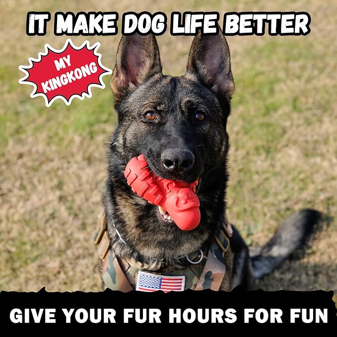 Natural Rubber Dog Chew Toy for Moderate Chewers or Older - Lifetime Replacement - Fetch Toy for Large Breed - Durable Gorilla Dog Toy, Red
