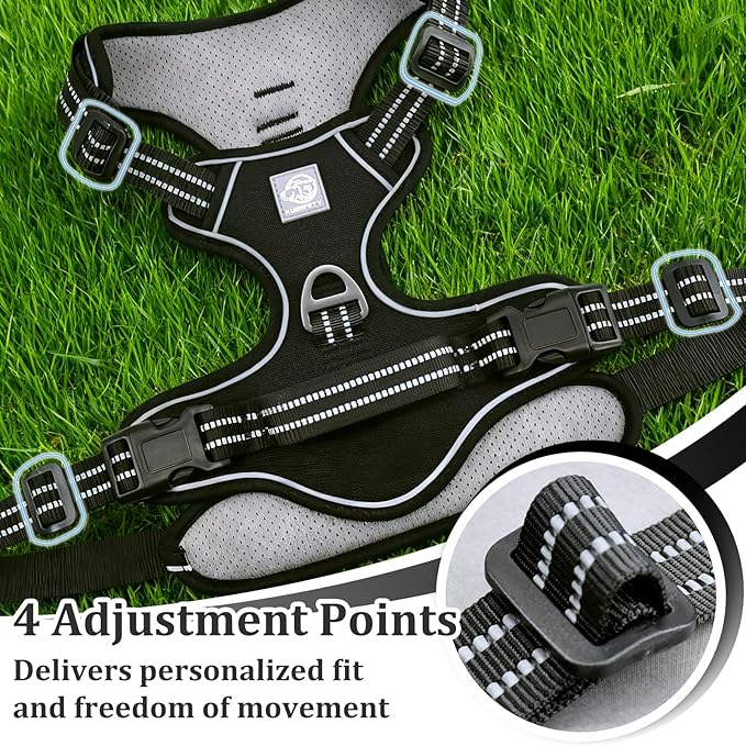 Vest Harness for Dogs - Reflective Adjustable Padding with Easy-On Design & Leash Attachment (S, Black)