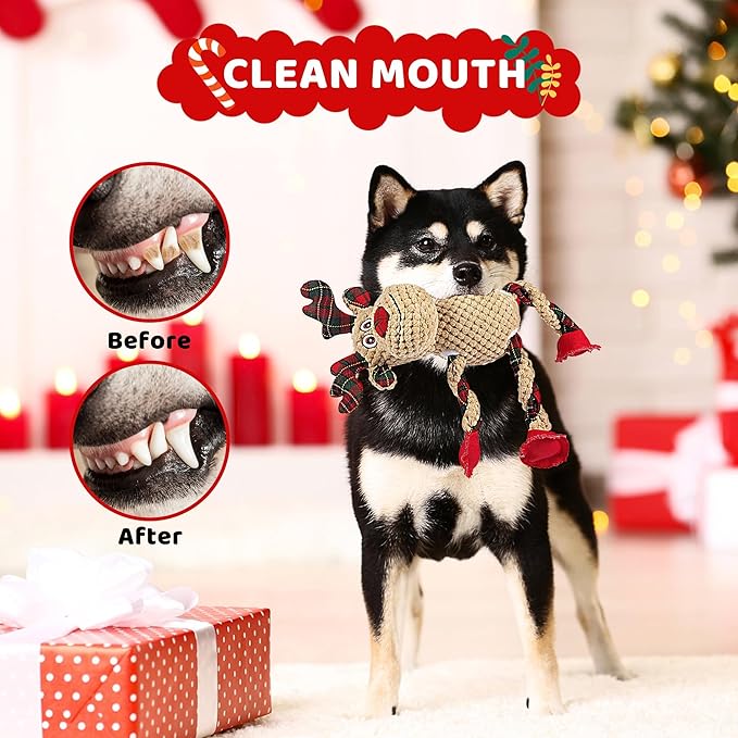 Christmas Dog Toys for Small Medium Large Dogs, Squeaky Plush Chew Toys with Squeaker & Crinkle - Tough Durable Lambchop Stuffed Animal, Puppy Stocking Stuffers (Light Brown)