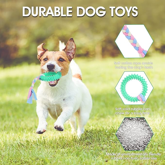 TIESOME Puppy Teething Toys with Cotton Ropes, 3 Pcs Rubber Small Dog Chew Toy Rings Aggressive Chew Toys for Dogs Oral Teeth Soothe Itching Puppy Chew Toys Interactive Pet Toys for Small/Medium Dogs