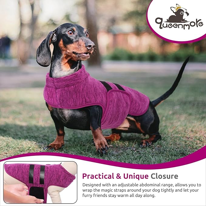 Queenmore XXL Dog Sweaters, Soft Fleece Vest Pullover Dog Jacket with Leash Hole, Warm Winter Dogs Clothes Cold Weather Doggy Dachshund Sweater for Large Dogs Cats Boy or Girl (Cationic Berry, XXL)
