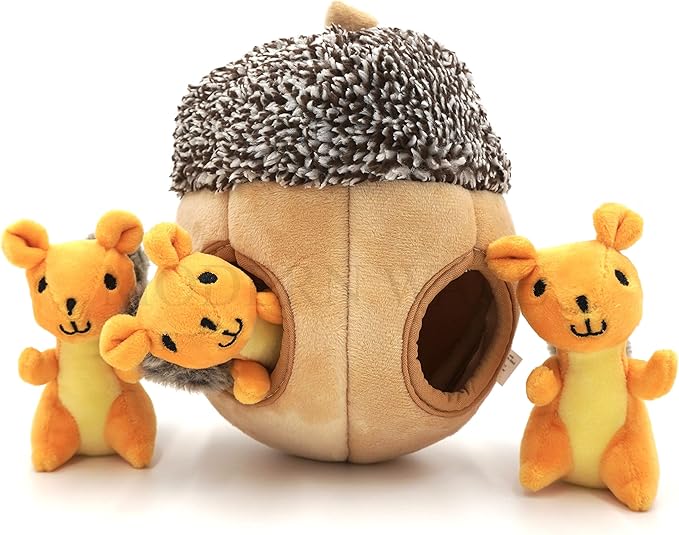 MODERN WAVE - Interactive Squeaky Plush Hide and Seek Squirrel Type Puzzle Toy for Dogs, Medium Size (Nut and Squirrels)