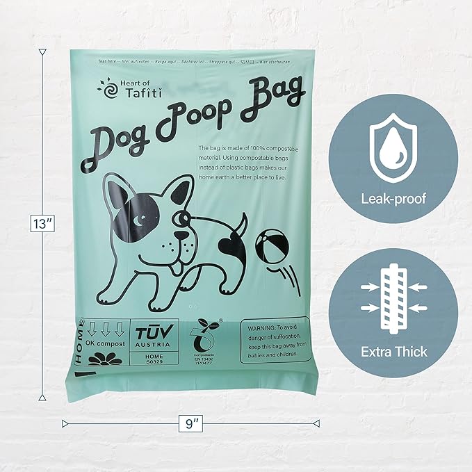 Home Compostable Dog Poop Bags with Holder, Plant-Based Dog Waste Bags, Extra Thick & Leak Proof, Unscented Flat Bags, Eco-Friendly 9 x 13 Inches, 75 Count