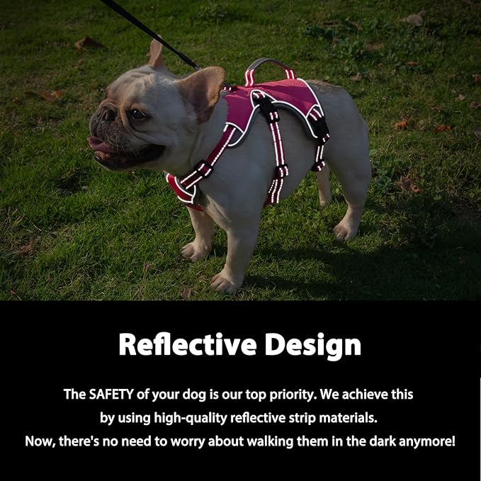 Huntboo Escape Proof Dog Harness, Escape Artist Harness, Reflective Dog Harness with Handle, Durable,Adjustable Vest for Small Medium Large Dogs Walking, Training, and Running Gear(Rose Red, L)