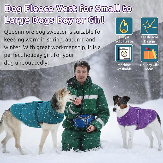 Queenmore XXS Dog Sweaters, Soft Fleece Vest Pullover Dog Jacket with Leash Hole, Warm Winter Dog Clothes Cold Weather Doggy Dachshund Sweater for Small Dogs Cats Boy or Girl (Lavender, XXS)