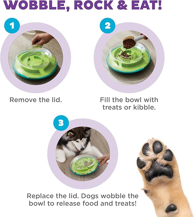 Outward Hound by Nina Ottosson Wobble Bowl Slow Feeder Dog Puzzle, Level 1 Beginner, 11.6 inches x 3.5 inches, Multicolored