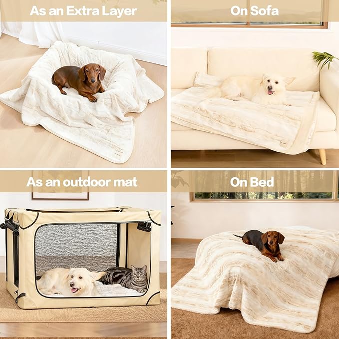 Extra Large Waterproof Pet Blanket, 60"x50", Velvet & Faux Snow Leopard Fur, All-Weather Throw for Sofa, Camping, Travel (Large)