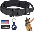 DAGANXI Tactical Dog Collar, Adjustable Military Training Nylon Dog Collar with Control Handle and Heavy Metal Buckle for Medium and Large Dogs, with Patches and Airtags Case (XL, Black)