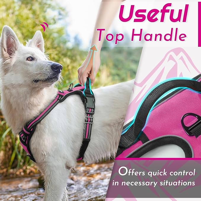 Eagloo Dog Harness Small Sized Dog, No Pull Service Vest with Reflective Strips and Control Handle, Adjustable and Comfortable for Walking, No Choke Pet Harness with 2 Metal Rings, Rose Red, S