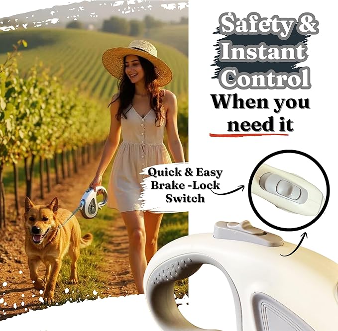 BoldPet® Retractable Dog Leash with Poop Bag Holder-16 Ft Long Retractable Dog Leash for Medium to Large Dogs -Anti-Slip Handle-360°Tangle-Free- Easy Brake Control- Eco Friendly Poop Bag Dispenser