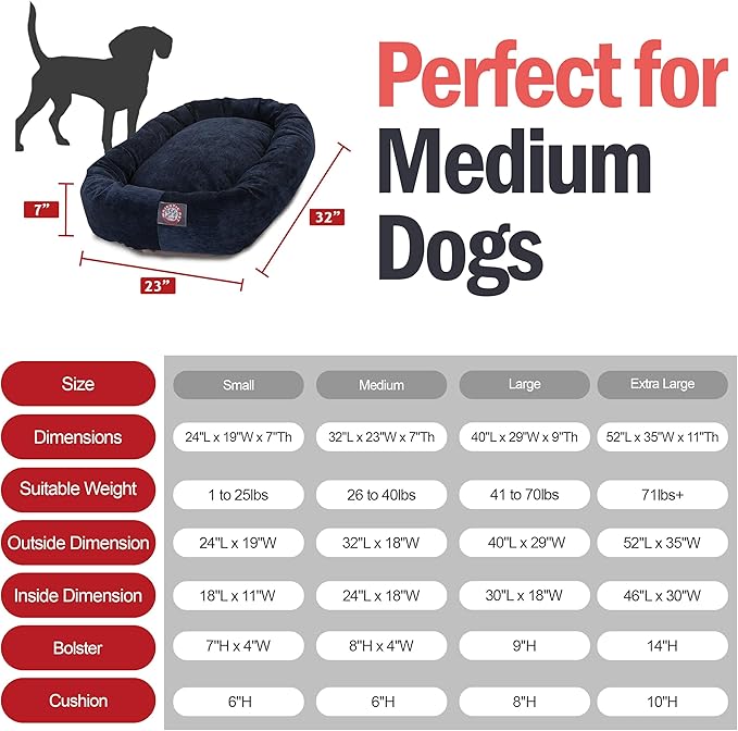 Majestic Pet 32 Inch Micro Velvet Calming Dog Bed Washable – Cozy Soft Round Dog Bed with Spine for Head Support - Fluffy Donut Puppy Mat 32x23x7 (inch) Medium – Navy