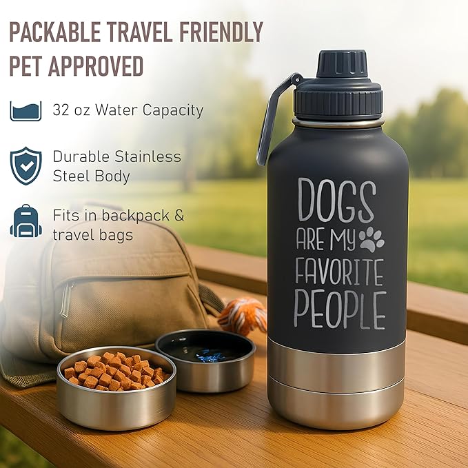 TEEAMORE Dogs Are My Favorite People Water Tumbler with Bowls Personalized Stainless Steel Travel Bottle White