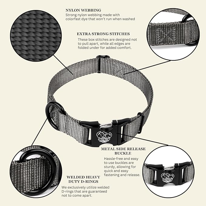 Country Brook Petz - Premium Nylon Dog Collar with Metal Buckle for Small Medium Large Breeds - 10+ Cool Colors (Small, 3/4 Inch, Charcoal)