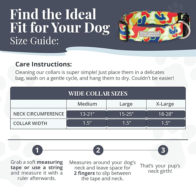 Lucky Love Dog Wide Dog Collar - Adjustable, Durable, Soft Webbing, & Comfortable 1.5 inch Wide Collar for Dogs Male and Female with Strong Buckle - Oscar, Medium