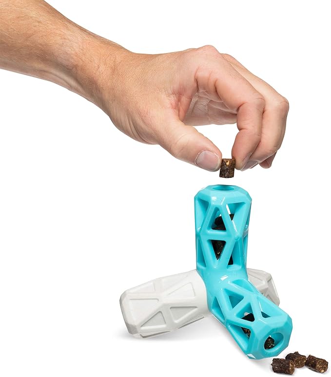 Messy Mutts Totally Pooched Squeak n' Stuff Pyramid | 5” TPR Dog Toy with Squeaker | Made for Tough Chewers | Interactive Treat Puzzle for Dogs | Grey/Teal