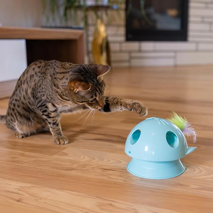 Catstages 2-in-1 Dart N’ Dash Electronic Feather Cat Toy, Motion-Activated, Ball Track Add-On, Blue