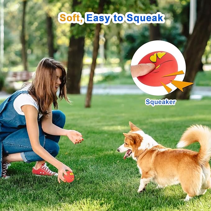 Dog Squeaky Toys Latex Squeak Balls Rubber Soft Chewing Fun Smile Toys Interactive Fetch Play Dog Balls for Puppy Small Pet Dogs (3 PCS)…