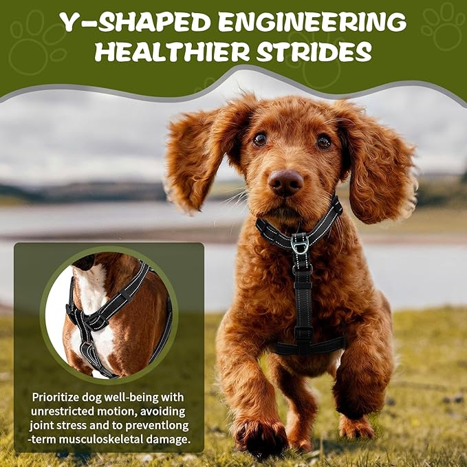 Dog Harness,Adjustable No Pull Dog Harness,Y-Shaped Design,Buckle-Neck Balance Harness with Reflective, Ideal for Dog Training Hiking, Easy Walk Harness,Durable High-Tensile Nylon Black-XL