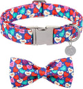 DOGWONG Valentine's Dog Collar With Blue Heart Bowtie, Adjustable Durable Pink Heart Cute Collar for Small Medium Dogs