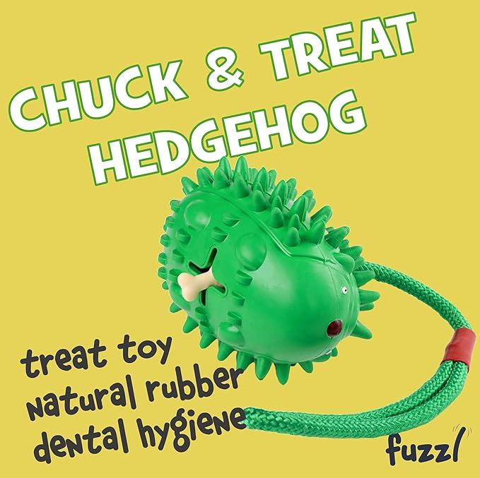 Eco Rubber Chuck & Treat Hedgehog - Green - Long Lasting Dog Chew Toys for Aggressive Chewers Strong Dog Toy for Dogs Durable Puppy Toys