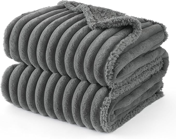 Bedsure ComfyFleece Waterproof Dog Blankets for Large Dogs - Soft Pet Cat Blanket Corduroy Fleece for Couch Bed Protector Washable, Cozy Calming Reversible Furniture Protection,50"x60", Warm Grey